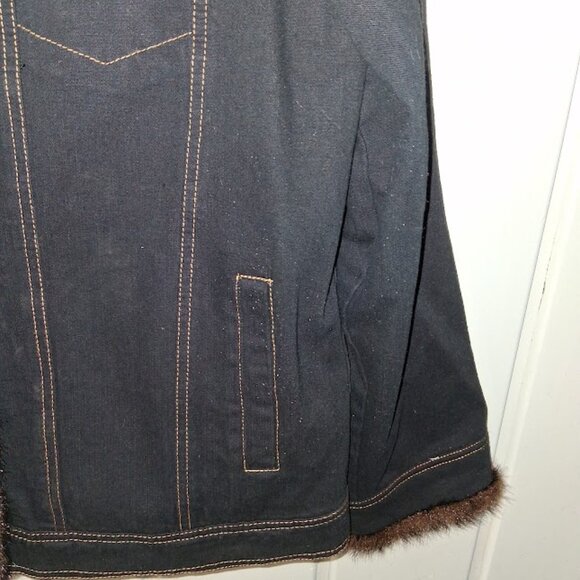 Dennis Basso Dark Blue Denim Jean Jacket w/ Removable Faux Fur Vest NWOT Sz L - Picture 3 of 15